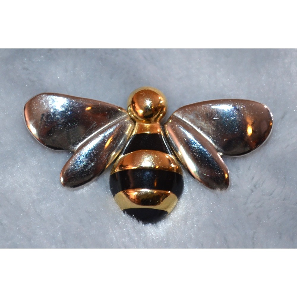 Vintage Liz Claiborne Silver Tone & Gold Tone Bumble‎ Bee Brooch / Pin  1.5"